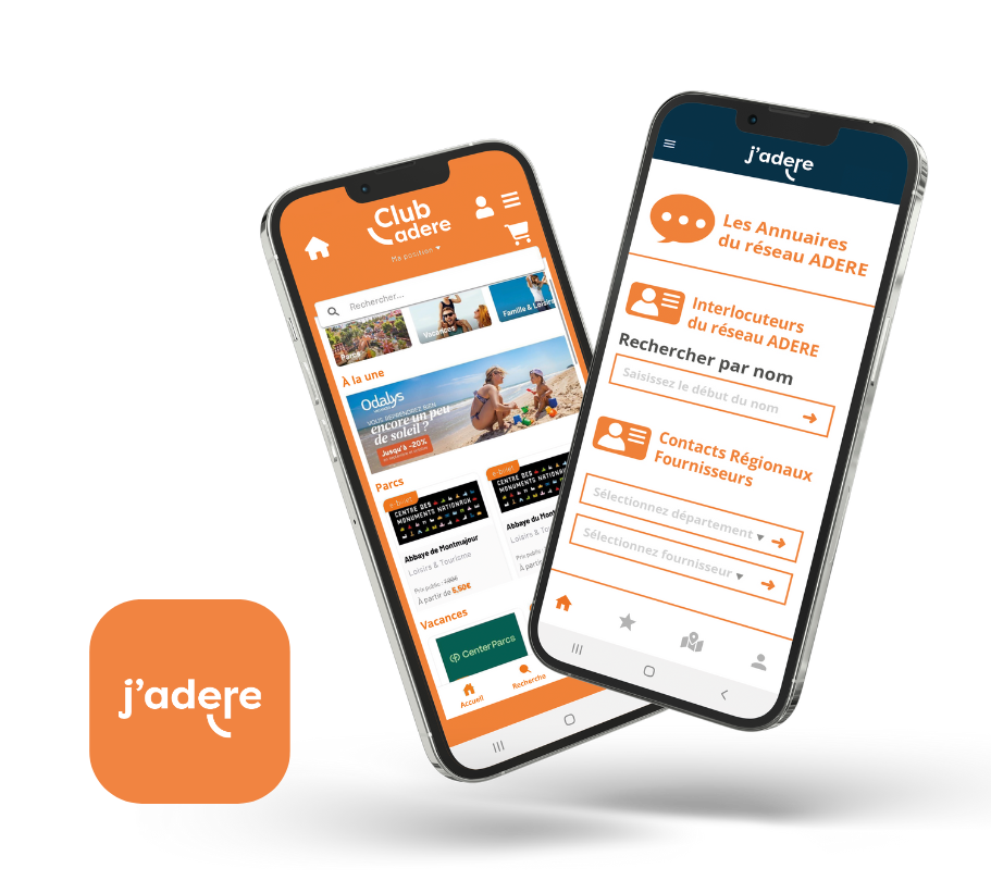 Interface application j'ADERE avec plateforme d'avantages Club ADERE